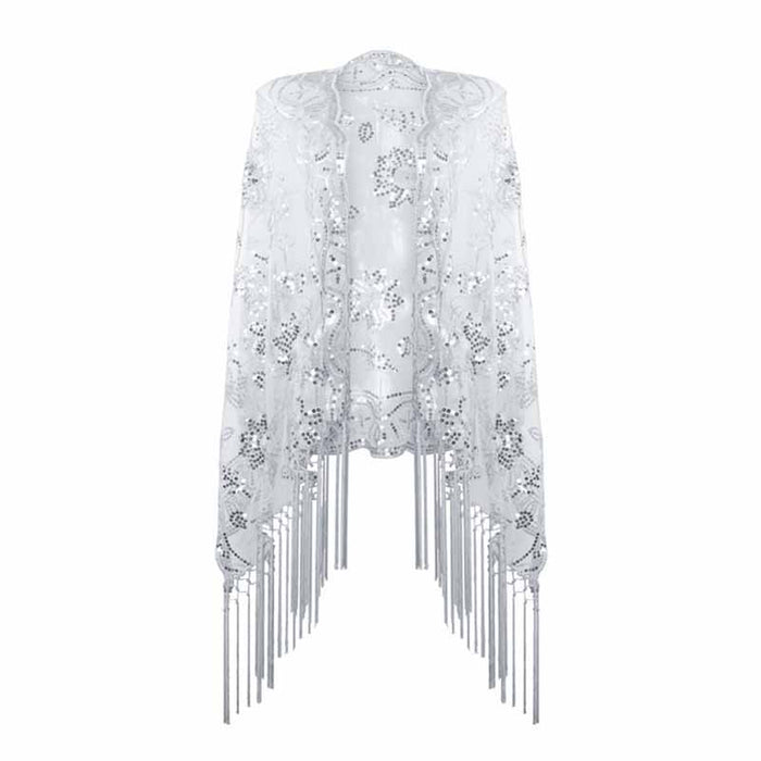 1920s Sequin Beaded Shawl Wraps Fringed Evening Cape Scarf for Wedding