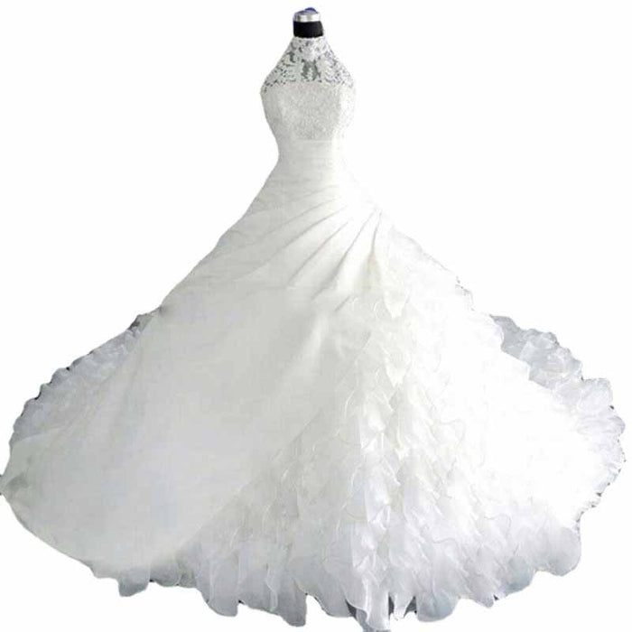 A-Line/Princess Lace Applique Scoop Sleeveless Sweep/Brush Train Wedding Dresses