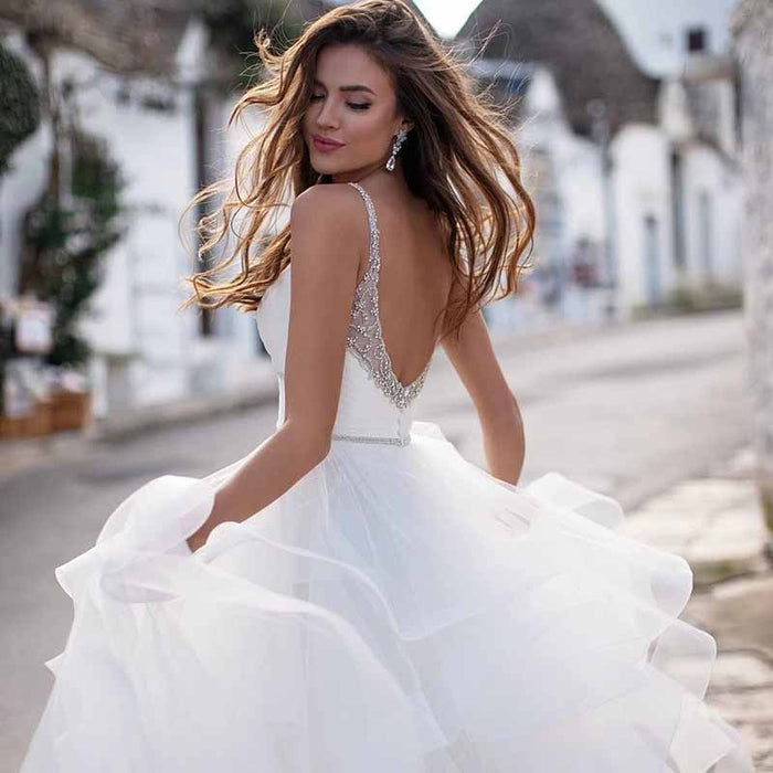 A-Line/Princess Tulle Lace V-neck Sleeveless Sweep/Brush Train Wedding Dresses