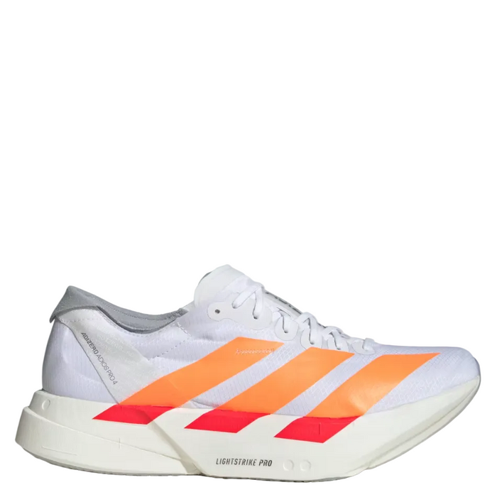 adidas Men's Adios Pro 4 Running Shoes in Cloud White/Lucid Orange/Lucid Red SS26