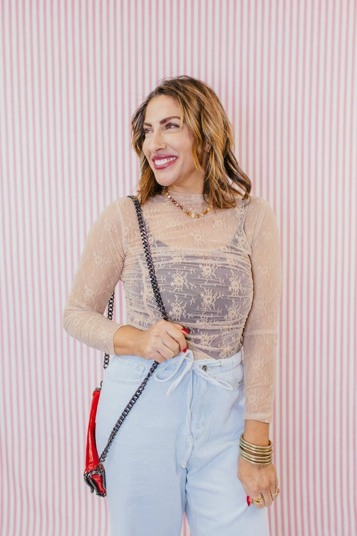 After Dark Lace Top In Nude - Macoma Boutique120 Long Sleeve