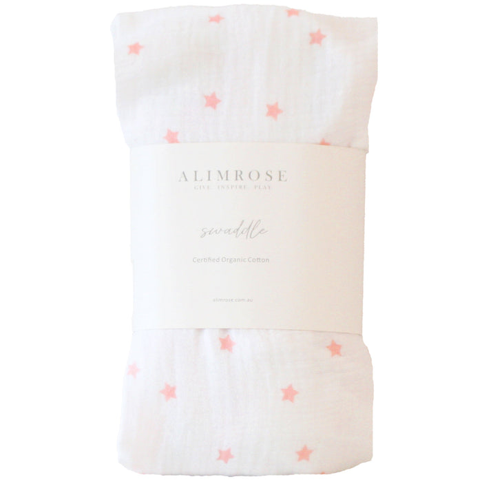 Alimrose Muslin Swaddle — Pink Stars