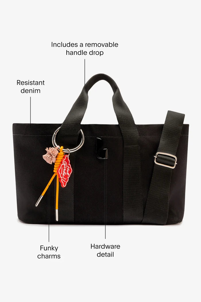 Americana Tote Bag In Black Denim Handbag Larroudé