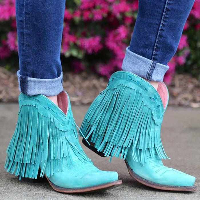 Ankle Boot Western Fringe Cowboy Low Heel Bootie