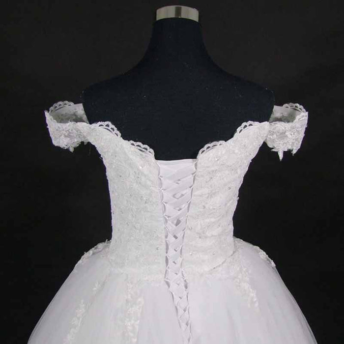 Ball Gown Off-the-Shoulder Sleeveless Floor-Length Lace Tulle Wedding Dresses