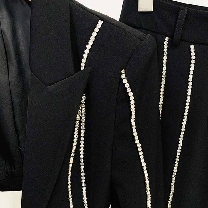 Bell Bottom Pants Suit Set With Black Blazer Hollow Out Fashion Sets
