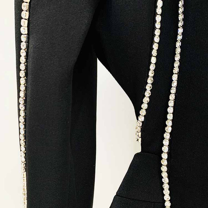 Bell Bottom Pants Suit Set With Black Blazer Hollow Out Fashion Sets