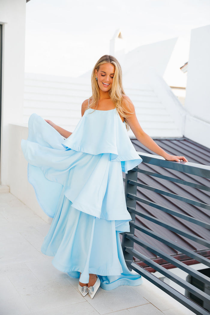 Bella Ruffle Gown - Baby Blue