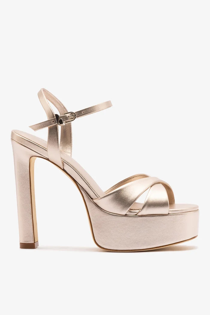 Bianca High Platform Sandal In Champagne Metallic Leather Sandal Larroudé