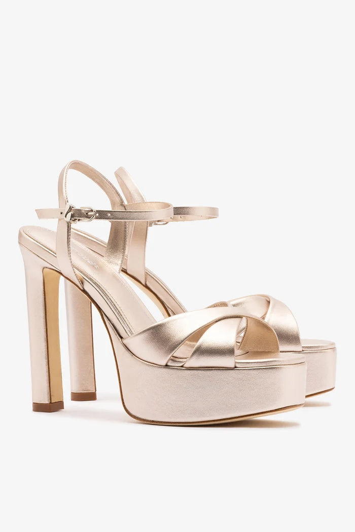 Bianca High Platform Sandal In Champagne Metallic Leather Sandal Larroudé