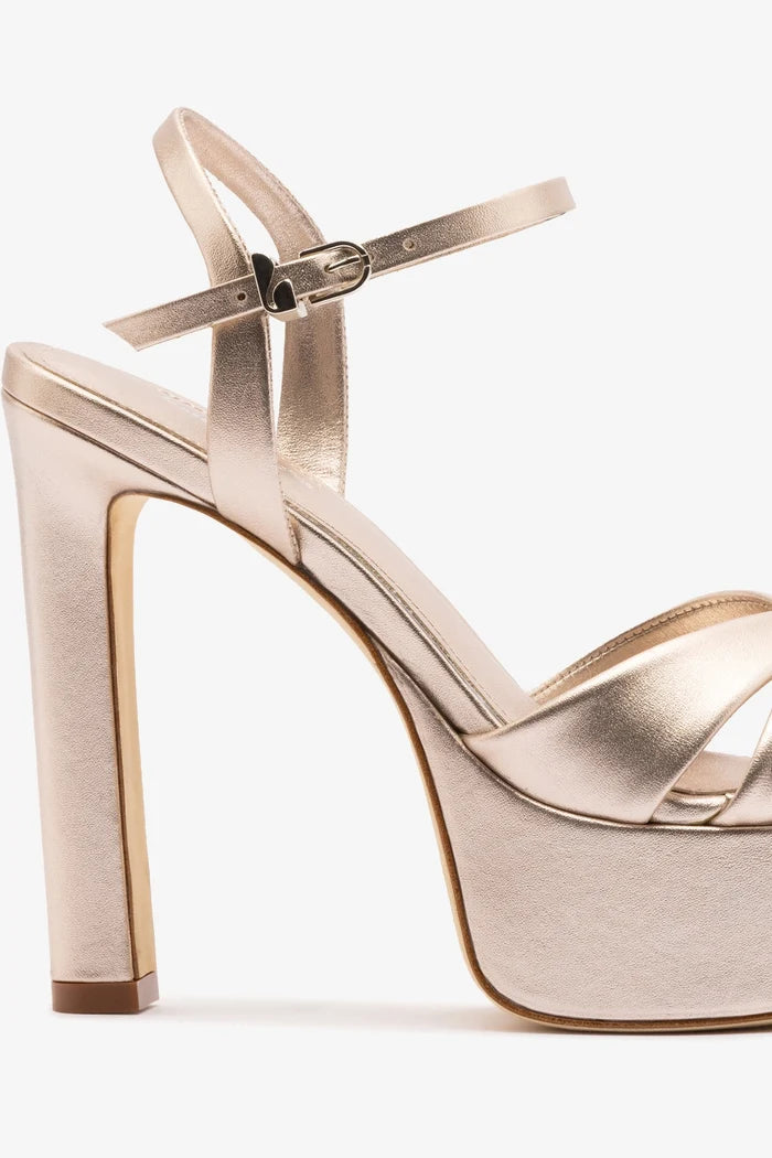 Bianca High Platform Sandal In Champagne Metallic Leather Sandal Larroudé