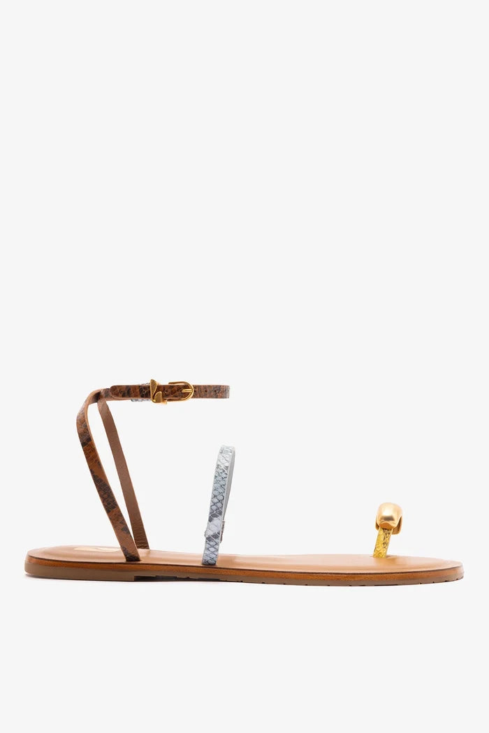 Biarritz Flat Sandal In Lemonade, Maya and Oud Python Embossed Leather Flat - Sandal Larroudé