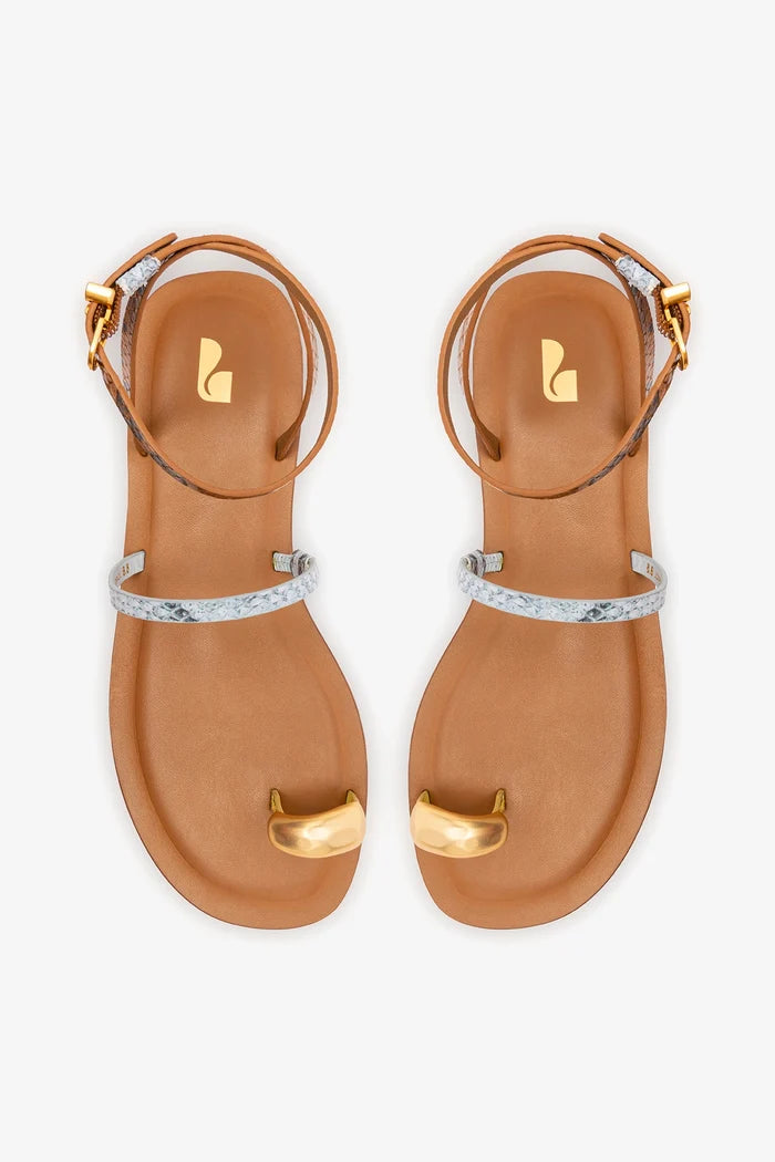 Biarritz Flat Sandal In Lemonade, Maya and Oud Python Embossed Leather Flat - Sandal Larroudé