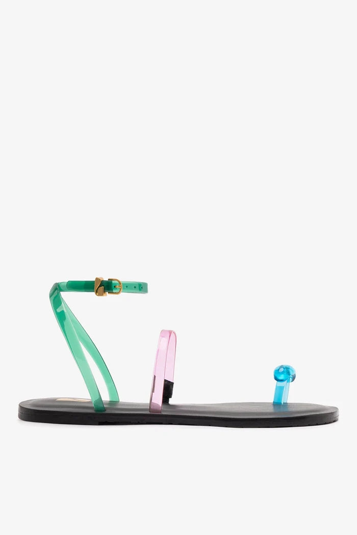 Biarritz Jelly Flat Sandal In Pink, Blue and Green Vinyl Flat - Sandal Larroudé