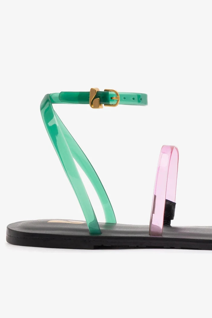 Biarritz Jelly Flat Sandal In Pink, Blue and Green Vinyl Flat - Sandal Larroudé