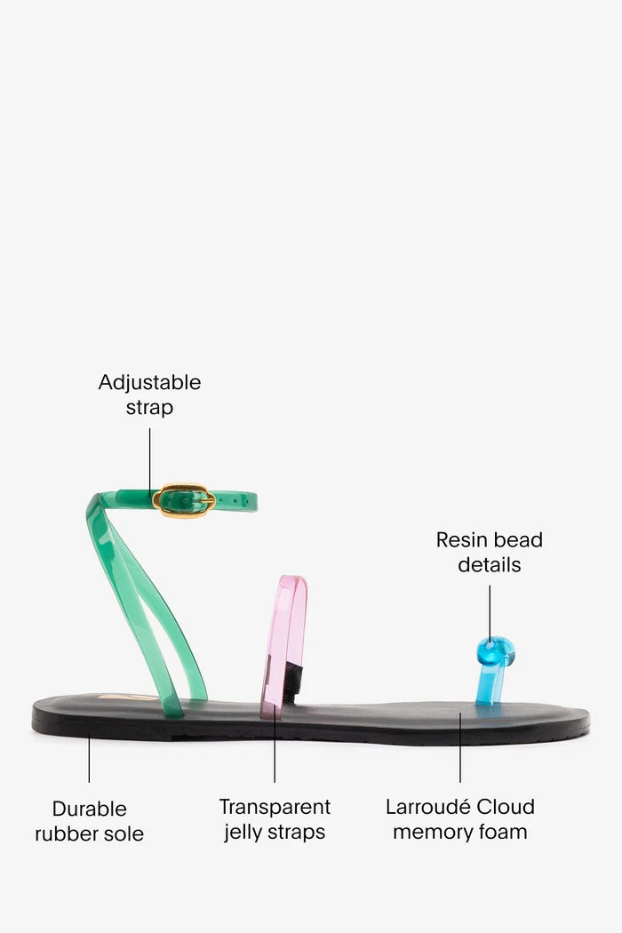 Biarritz Jelly Flat Sandal In Pink, Blue and Green Vinyl Flat - Sandal Larroudé