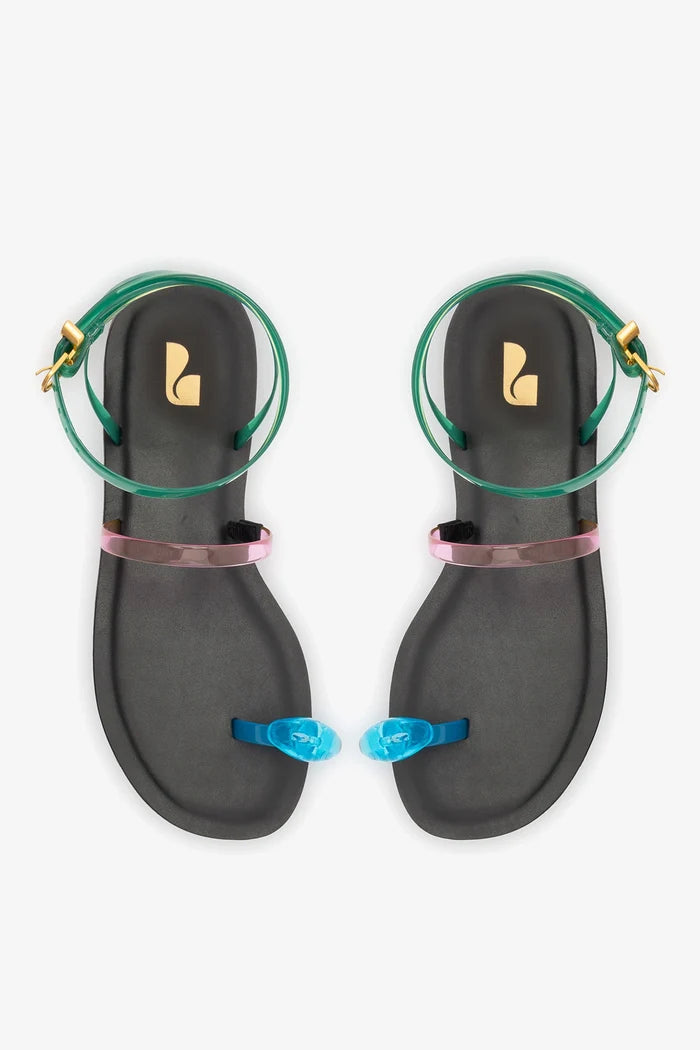 Biarritz Jelly Flat Sandal In Pink, Blue and Green Vinyl Flat - Sandal Larroudé