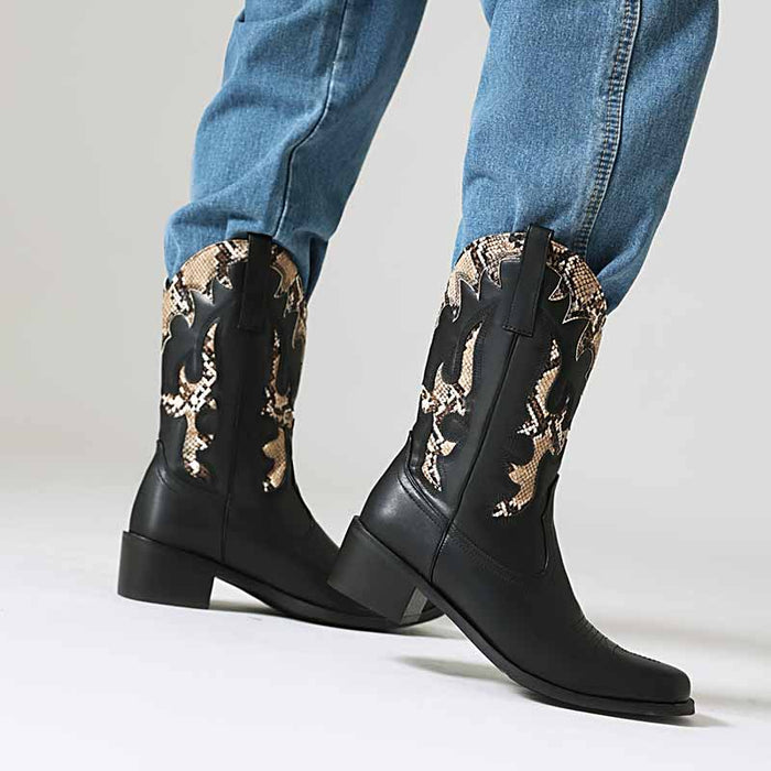 Black and White Cowboy Chelsea Boots