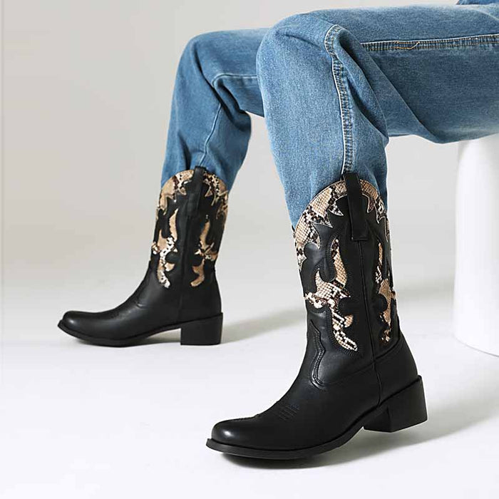 Black and White Cowboy Chelsea Boots