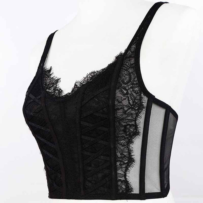 Black Bustier Crop Top Push Up Lace Bra Half Corset