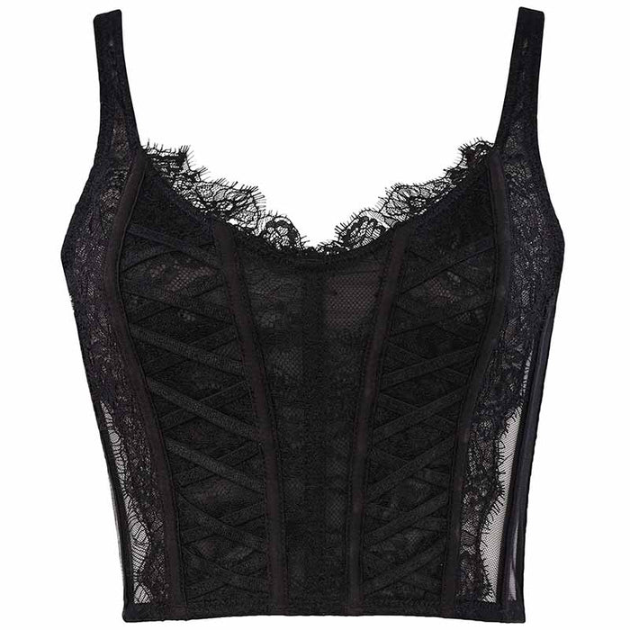 Black Bustier Crop Top Push Up Lace Bra Half Corset