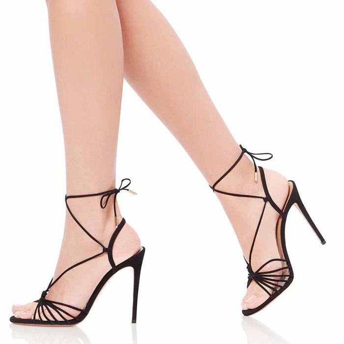 Black Open Toe Ankle Strap High Heels Stiletto Sandals