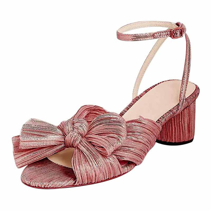 Bridal bow knot heeled sandals in pink with chunky heel and elegant bow detail for wedding occasions