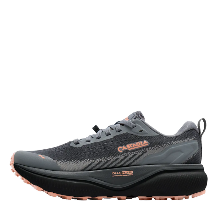 Brooks Women's Cascadia 20 Wide Fitting (D) Trail Running Shoes in Grey/Grey/Peach AW26