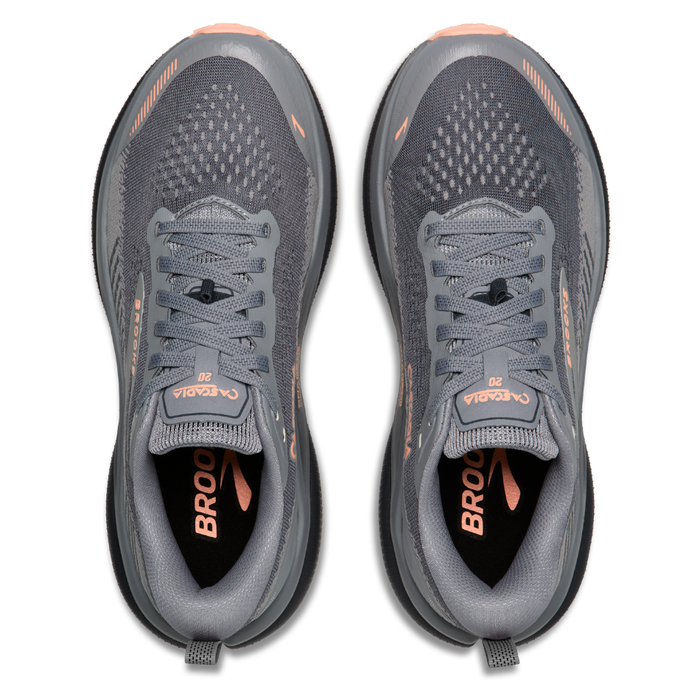 Brooks Women's Cascadia 20 Wide Fitting (D) Trail Running Shoes in Grey/Grey/Peach AW26