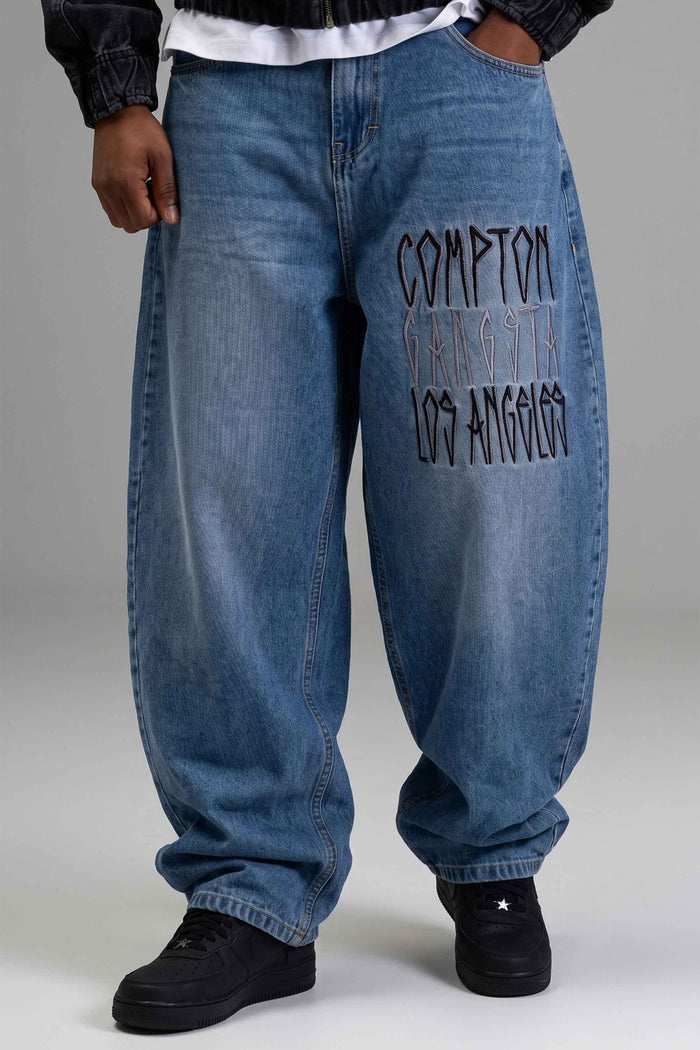 Calça Jeans Barriel Compton Bordada Pixo Two Pocket