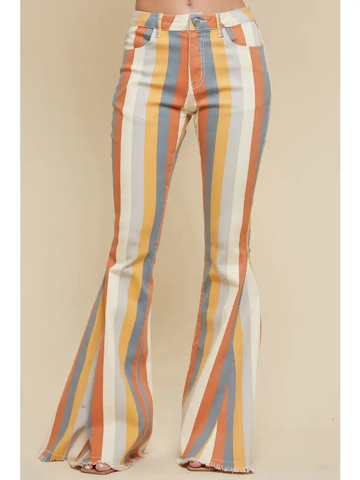 Caramel Multi Striped Flared Bottoms