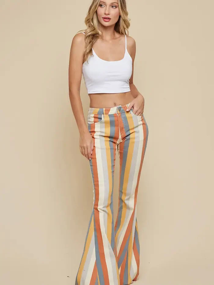 Caramel Multi Striped Flared Bottoms