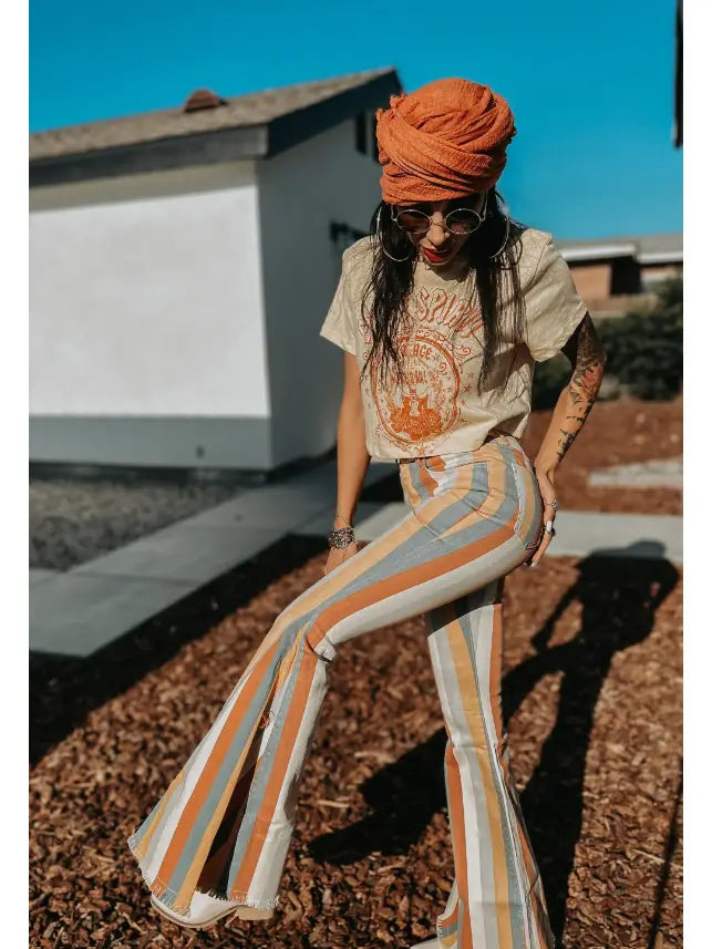 Caramel Multi Striped Flared Bottoms