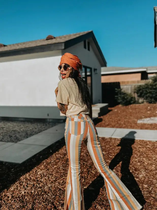 Caramel Multi Striped Flared Bottoms