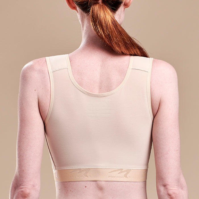 Caress by Marena High Coverage Pocketed Bra, back view, beige
