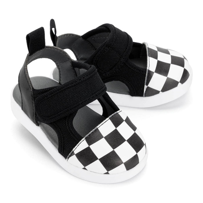 Checkered Squeakerless Toddler Sandals | Black/White Squeakerless Sandals ikiki® Shoes Size 4