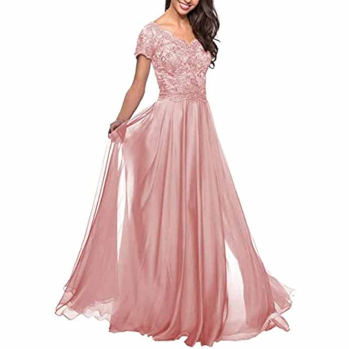 Chiffon Lace Bridesmaid Dress Short Sleeves Long Length Bridesmaid Dress Evening Maxi Dress
