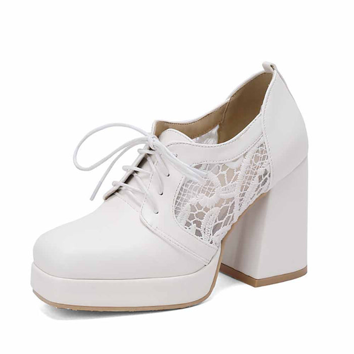 Classic Lace Up Platform Mid-Heel Square Toe Chunky Shoes