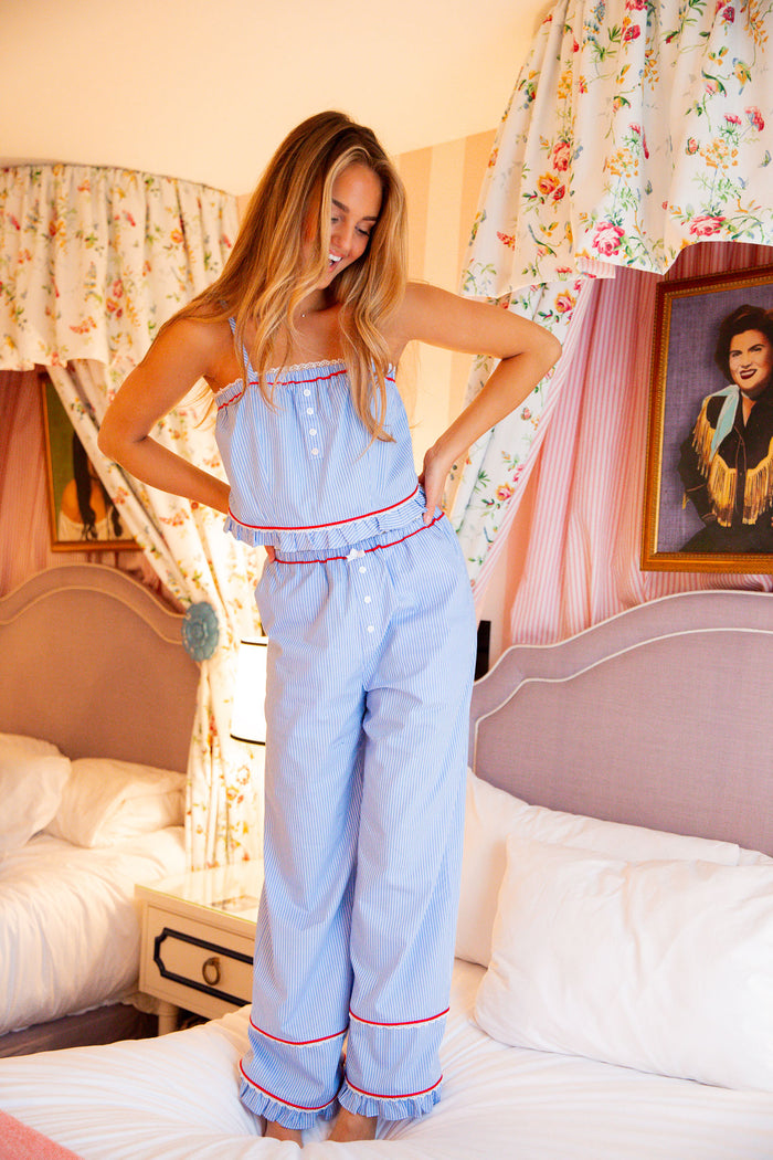 Classic Mae Pajama Top - Oxford Blue Stripe
