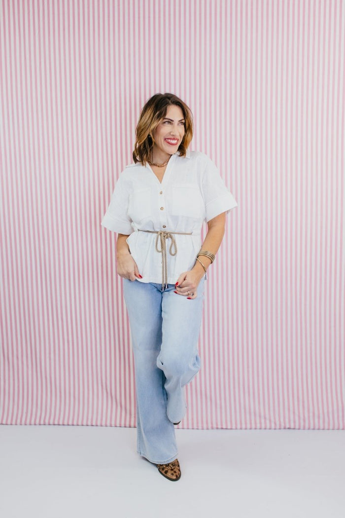 Coastal Ease Linen Top - Macoma Boutique100 Short Sleeve
