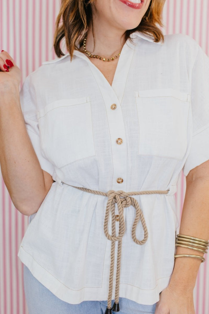 Coastal Ease Linen Top - Macoma Boutique100 Short Sleeve