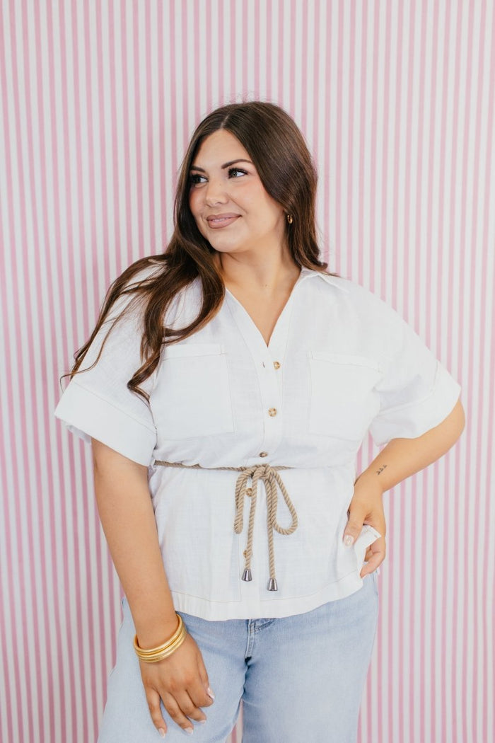 Coastal Ease Linen Top - Macoma Boutique100 Short Sleeve