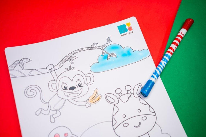 Colouring Mat | Reusable & Washable | Travel Size - Happy Jungle - Bombay Toy Company