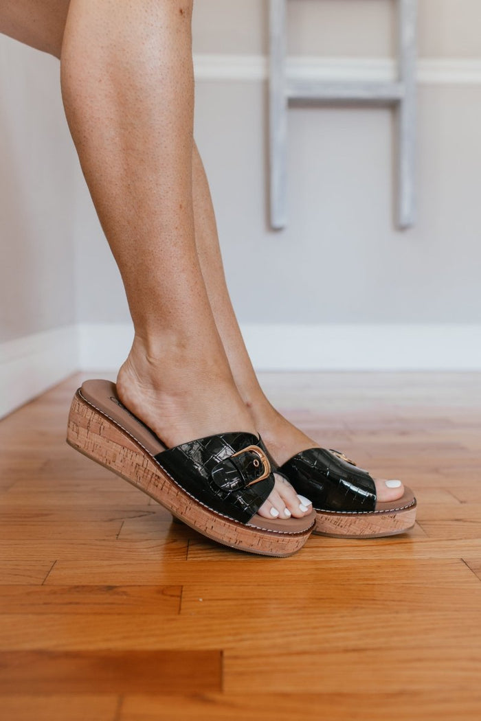 Corky's Black Patent Croco Reality Sandals - Macoma Boutique304 Sandals