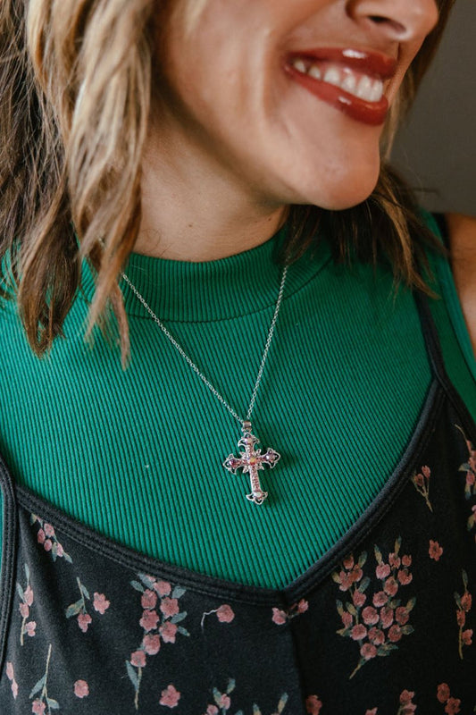 Cross Necklace In Silver Light Rose - Macoma Boutique310 Accessories/Jewelry