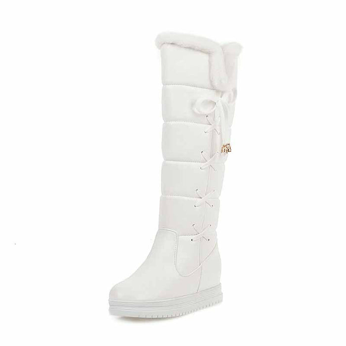 Stylish white snow boots by sd-hk, perfect cute winter boots for women with fur trim and lace-up design