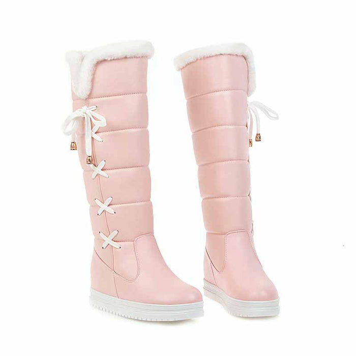 Pink Cute winter boots for women with faux fur lining and stylish lace-up design