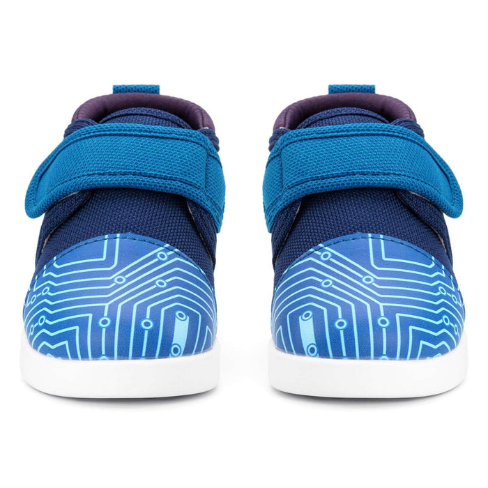 Cyber Stomp Squeakerless Toddler Shoes | Blue Circuit Board Pattern Squeakerless Shoes ikiki® Shoes
