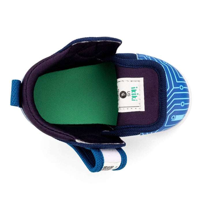 Cyber Stomp Squeakerless Toddler Shoes | Blue Circuit Board Pattern Squeakerless Shoes ikiki® Shoes