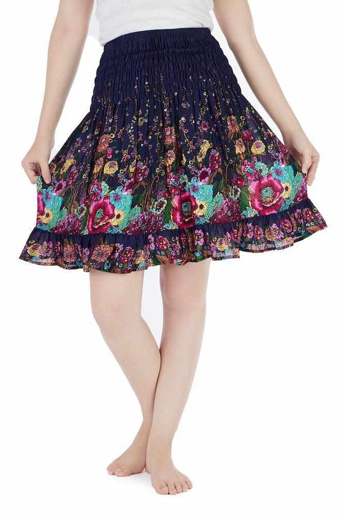 DARK BLUE FLOWER BOHO SKIRT - Lannaclothesdesign Shop